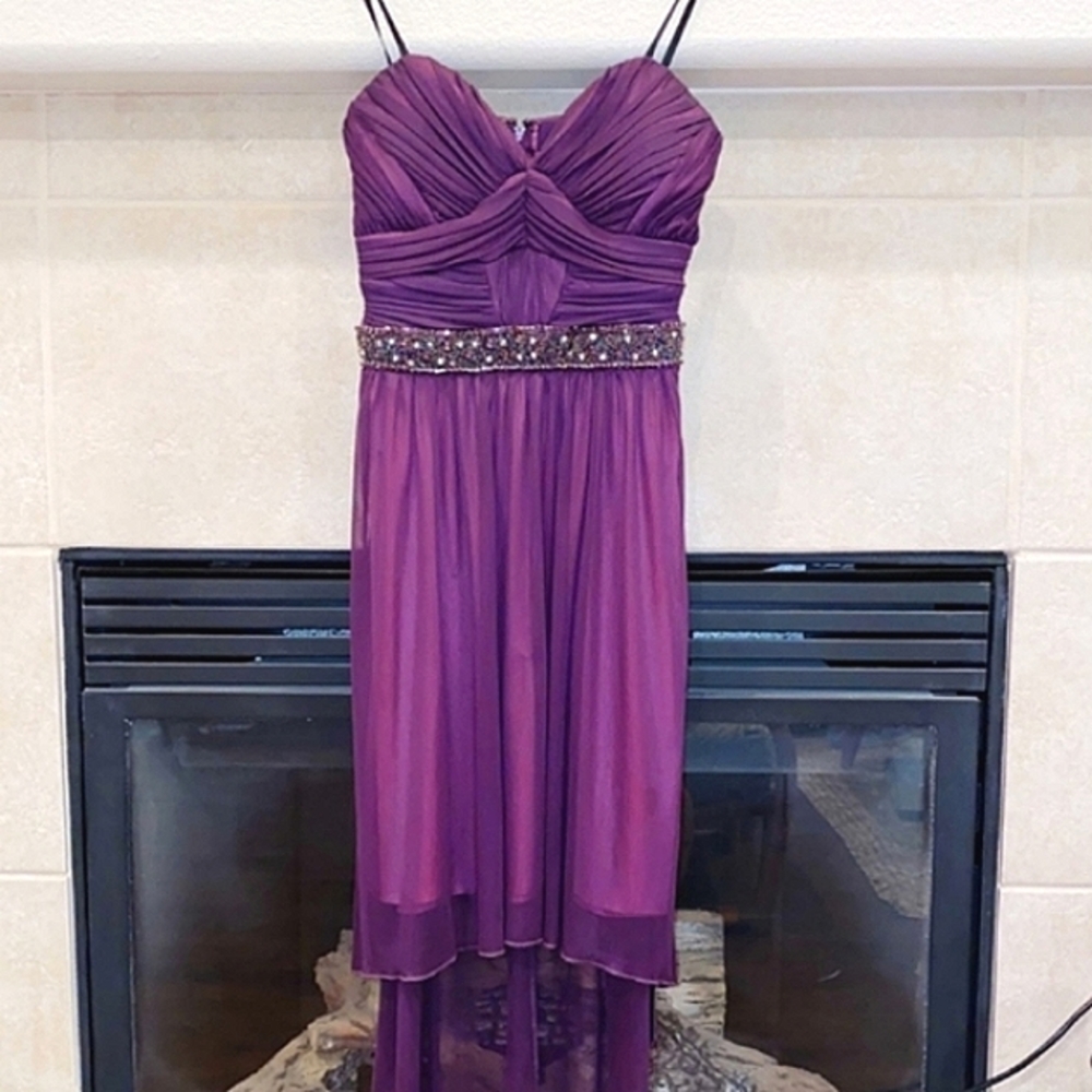 💜 Purple Hi-Low Beaded Gown Misses Size 3 EUC! - Picture 8 of 10